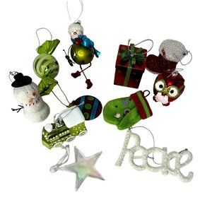 Bright Ornament Lot of 11 Pink Green Red OwlSnowman